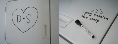 A refrigerator displaying a heart sketch in a Charleston kitchen, symbolizing love and adding a warm and inviting element to the kitchen decor.
